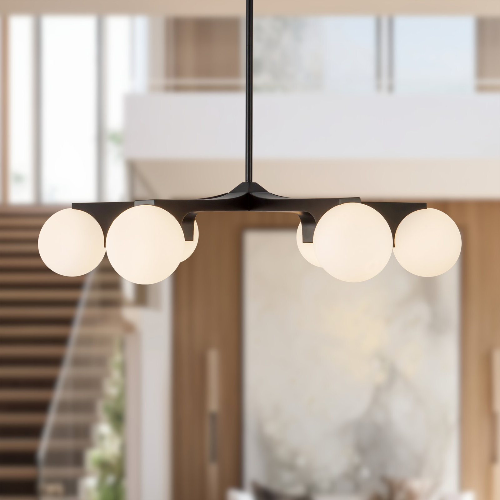 Tarek 37-in Chandelier with Opal Glass, Matte Black