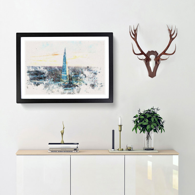 The Shard London England Skyline - Framed Print, 45cm H x 63cm W x 2cm D, Black Framed
