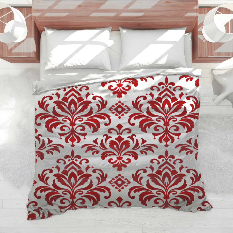 Red Damask Pattern Comforter, Queen