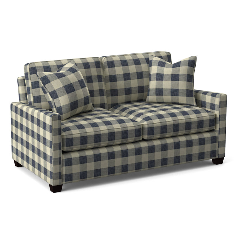 Nicklaus Upholstered 68'' Sleeper Sofa, Java Finish, Blue Buffalo Check; 0120-61, Gel Memory Foam Mattress