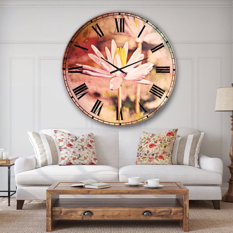 Lotus sur fond abstrait - horloge murale traditionnelle, Surdimensionné