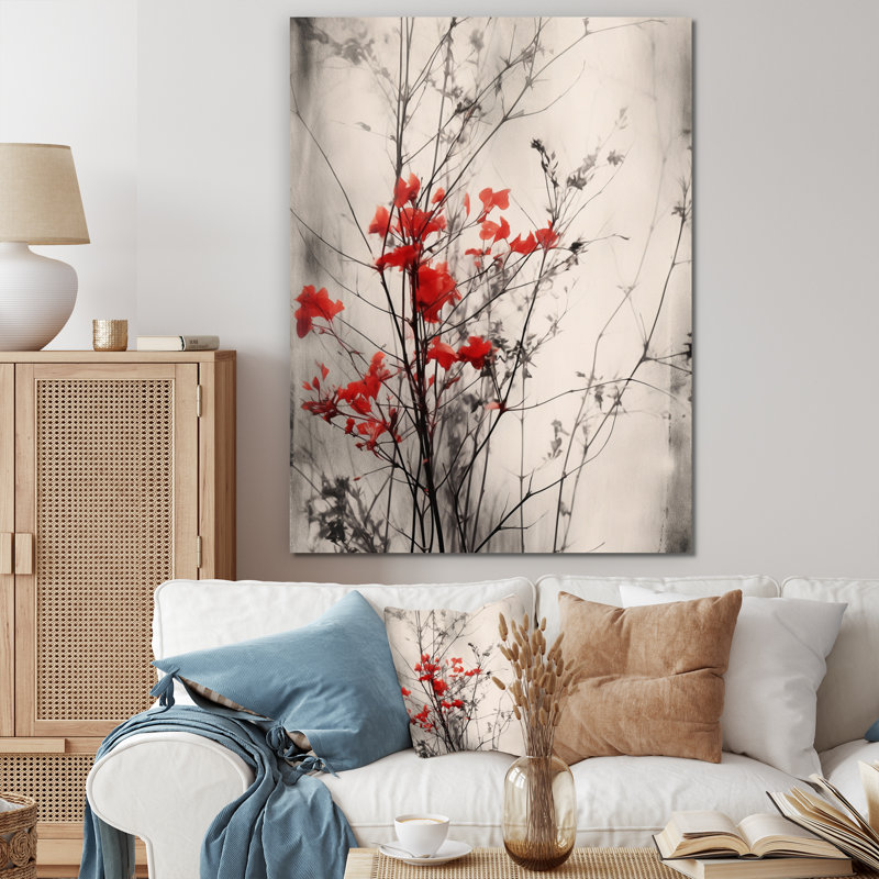 «Red Gray Herb Garden II», art mural floral, Toile tendue, H 40 po x l 30 po x P 1 po
