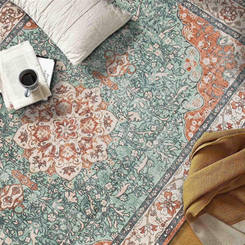 Traditional Oriental Medallion Washable Non Slip Area Rug, Rectangle 3'3" x 5'