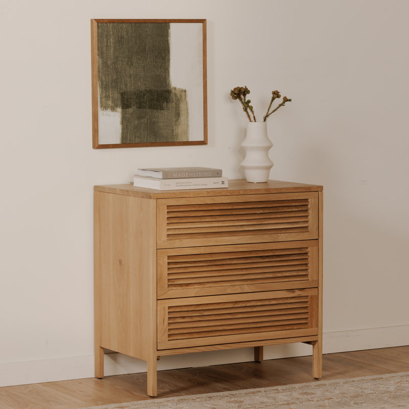 Tomiya Natural Oak 3-Drawer Nightstand with Shutter Facade