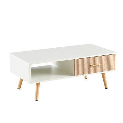 Rectangle Coffee Table With Solid Wood Legs(Only Including Coffee Table,Without Chairs)