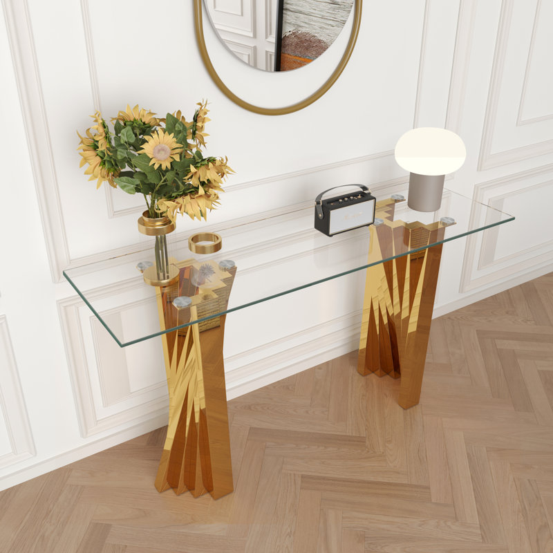 55.12'' Glass Top Console Table, Gold