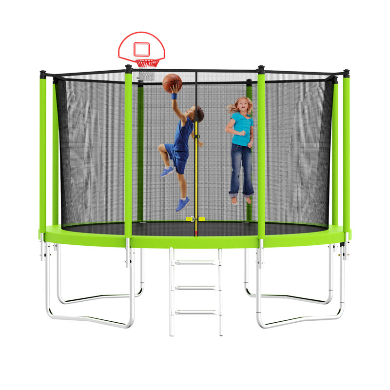 Trampoline avec panier et ballon de basketball, enceinte sécuritaire
