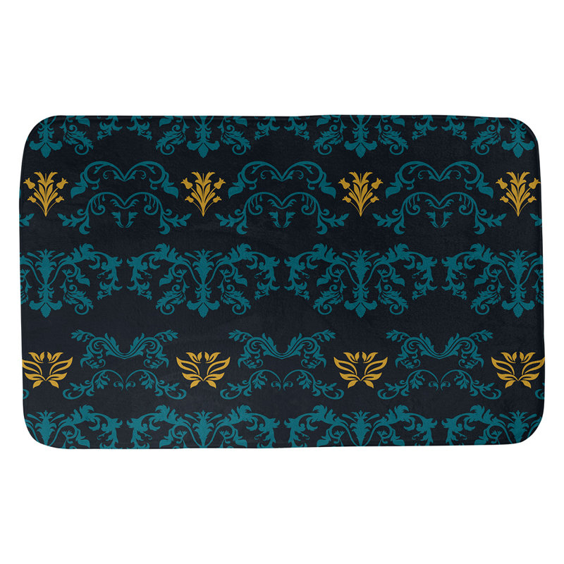 Tapis pour salle de bain Jacksonville, Sarcelle / noir / or, l 21 po x L 34 po