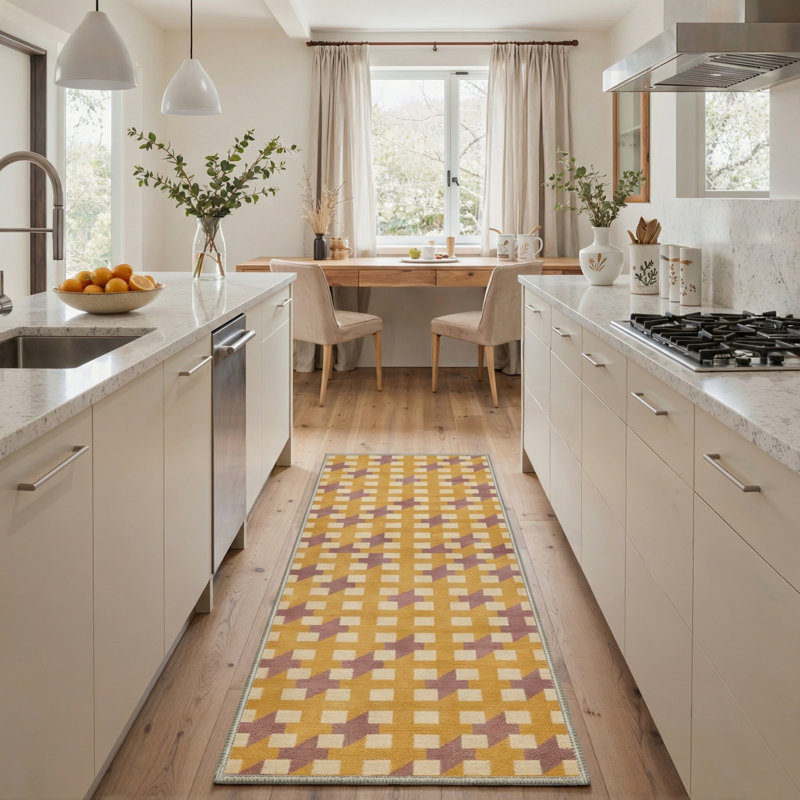 Abdellah Geometric Machine Washable Yellow/Beige/Purple Indoor Area Rug with Non-Slip Backing, Runner 2'3" x 6'