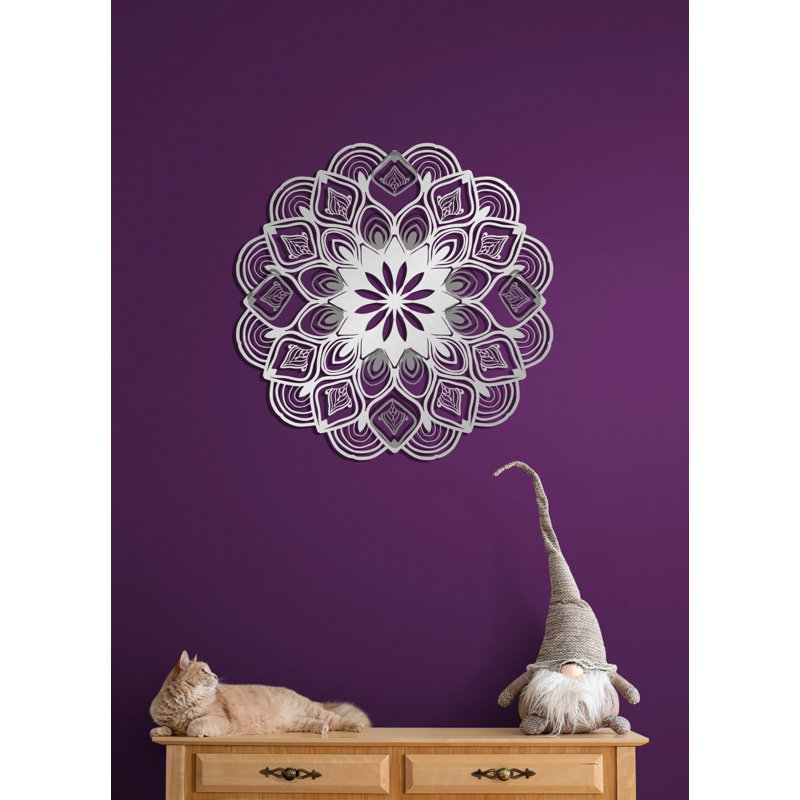 Metal Mandala Abstract Wall Hanging Décor, Creative Floral Metal Wall Art Home Decoration, Shiny Silver