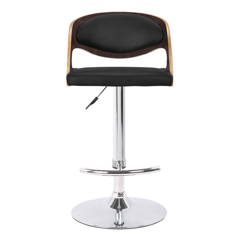 Swivel Upholstered Adjustable Height Counter Stool with Metal Frame, Black, Oak
