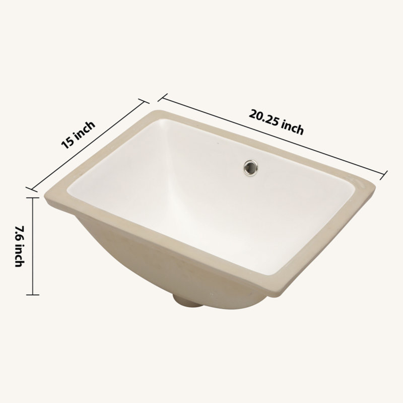 20.25"x15" White Ceramic Rectangular Undermount Bathroom Sink - Stain-Resistant with Overflow, European-Inspired Design