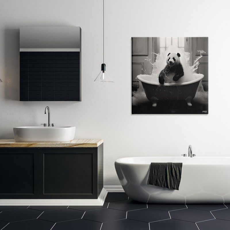 "Panda & Splashing Bathaign" par RB sur toile, H 30 po x l 30 po