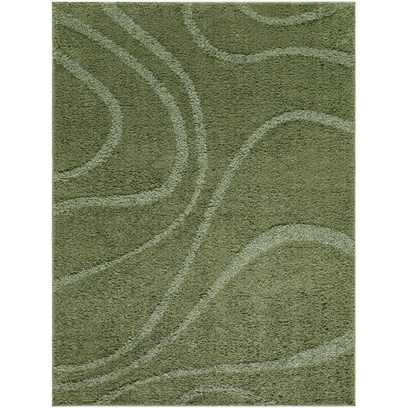 Tapis tissé à la machine Farshid, Rectangle 6 pi 7 po x 9 pi, Vert / Vert foncé