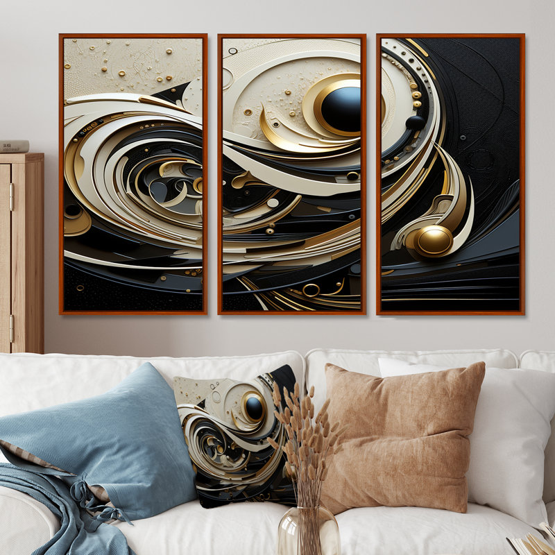 Winslow - Ensemble d'art mural spirales abstraites, Cadre flottant brun, H 32 po x l 48 po x P 1 po
