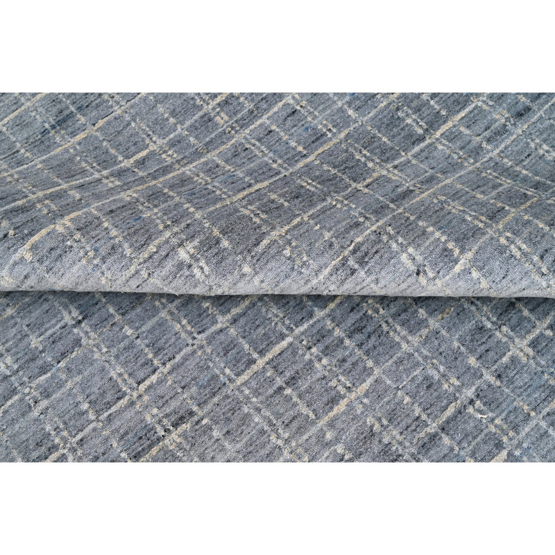 Hand Knotted Geometric Area Rug in Blue/White, Rectangle 10' x 14'