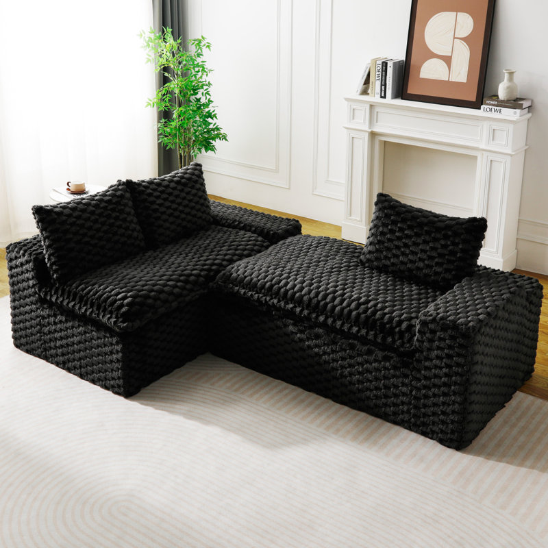 Canapé polyvalent en velours noir: méridienne convertible, Left Hand Facing, Velours noir