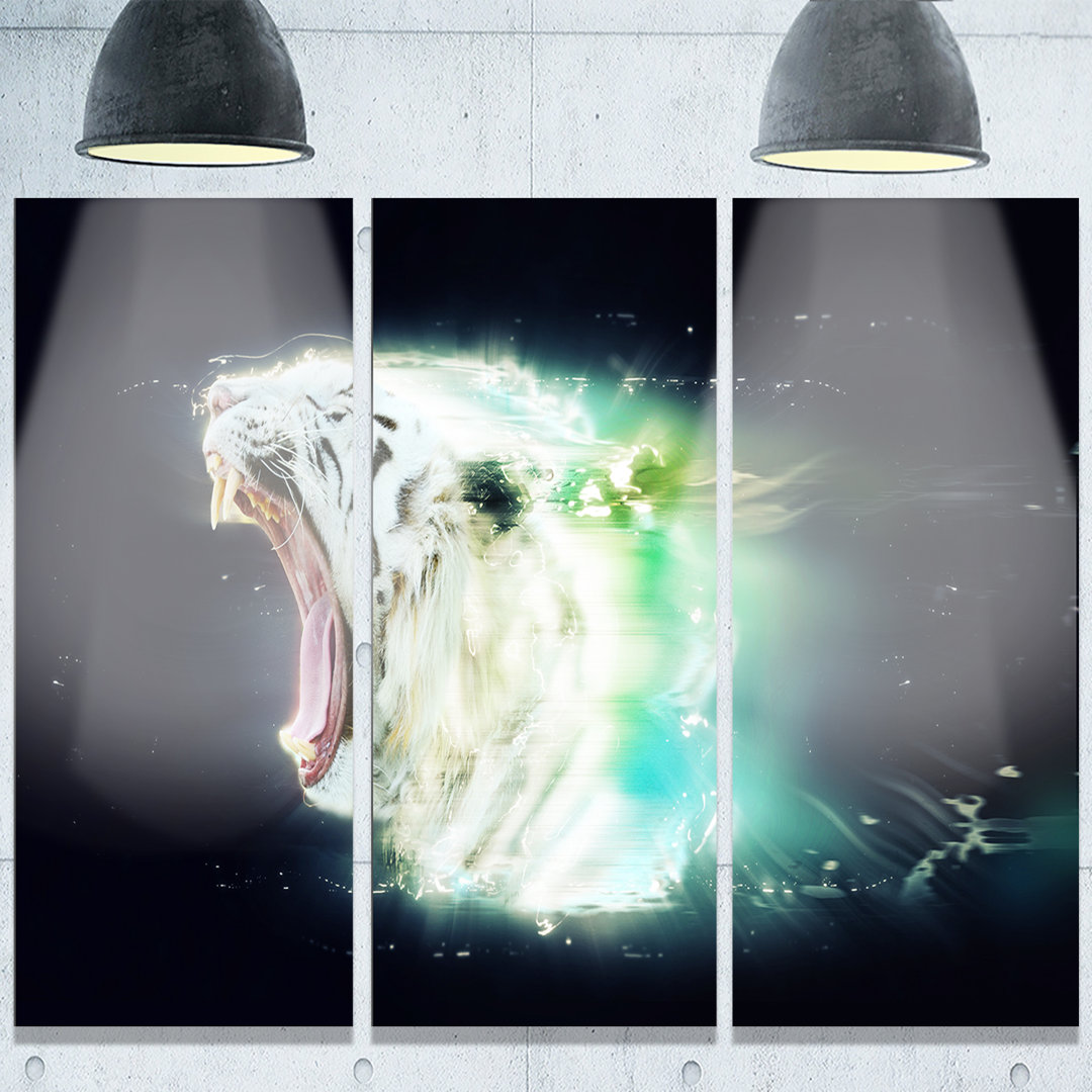 " White Tiger With Open Jaws " 3 - Pieces Design Art 