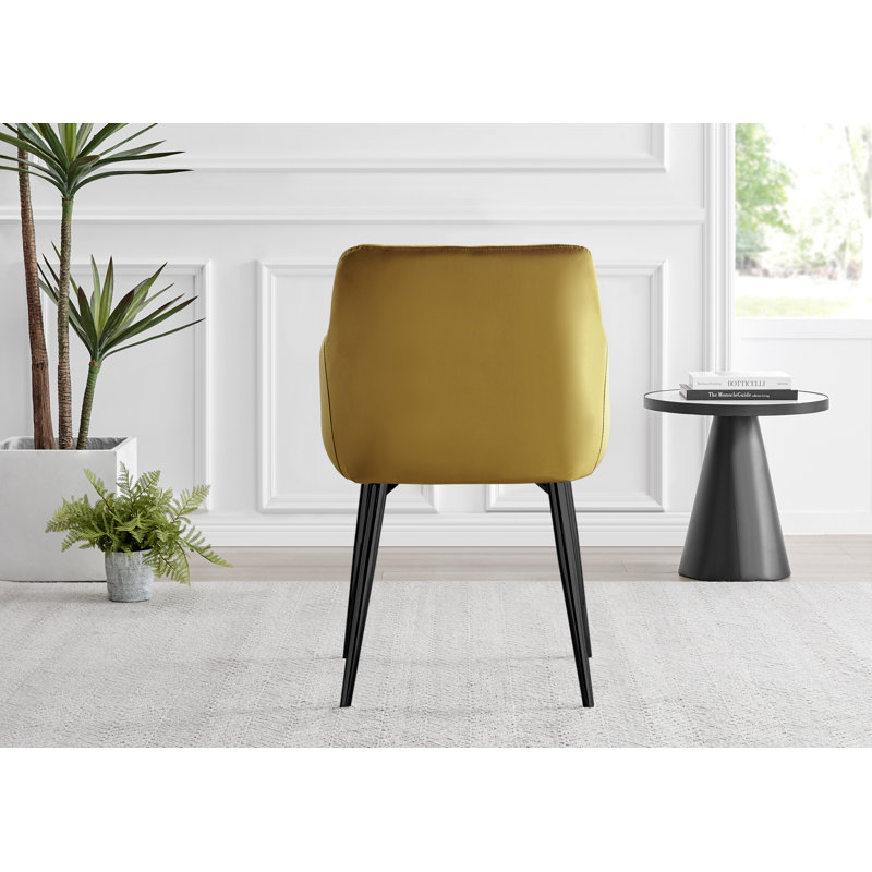 Eubanks White Marble Effect Melamine Round 80cm Dining Table And Chairs - 2 Velvet Dining Chairs, Mustard/Black