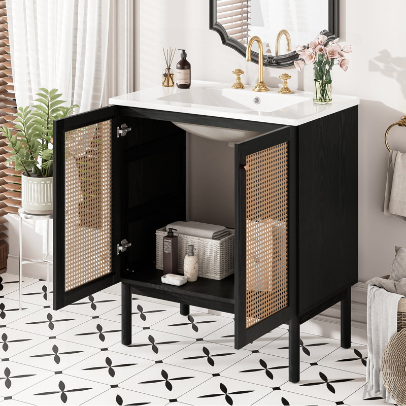 Meuble-lavabo de 20,28 po avec lavabo en céramique, tiroir idéal pour les petites salles de bain