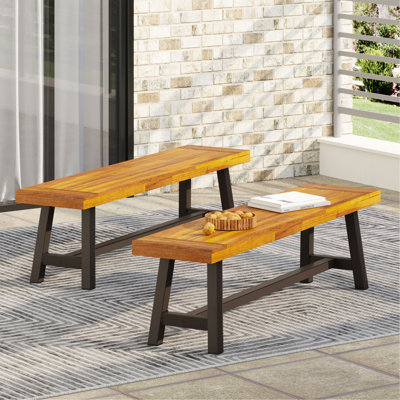 Outdoor Carlisle Benches, Sandblasted Brown + Rustic Metal (Set Of 2)