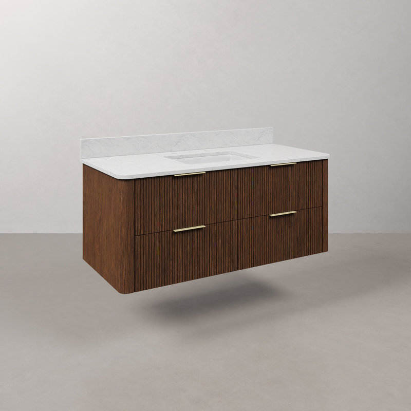 Eureka 48 In. Single Rectangle Sink Floating Bathroom Vanity with Cultured Marble Top in Truffle Oak