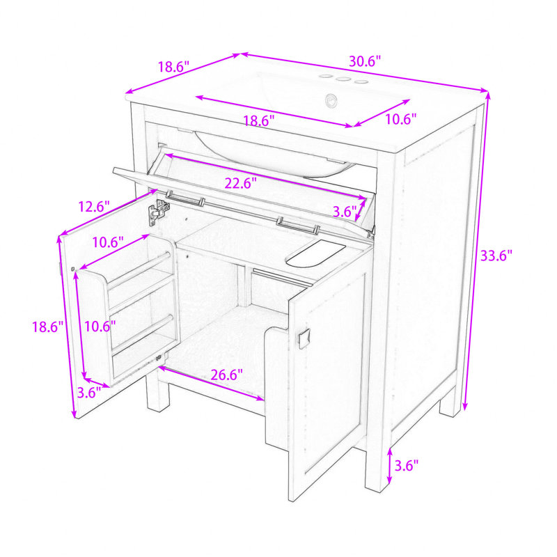Meuble-lavabo de 30 pouces avec lavabo en céramique, armoire à rideaux et portes à fermeture en douceur, Vert