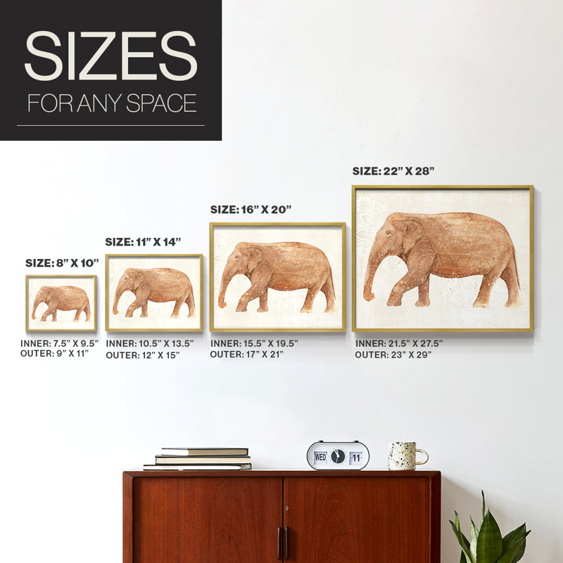 Éléphant sagesse II - reproduction encadrée - réarmable, H 8 po x l 10 po, Or