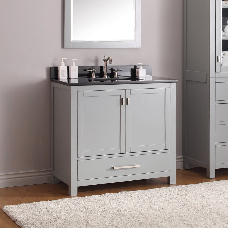 Modero 36" Single Bathroom Vanity with Top, Carrera White Marble, Chilled Gray, Brushed Nickel