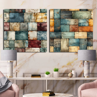 Moreno - Ensemble de 2 collages carrés abstraits