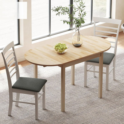 DFW Solid Wood Folding Dining Table, Drop Leaf Kichen Dining Room Desk for Small Spaces, Small Kitchen, Expandable Folding Round Table for Home, Apartment,Office, Natural
