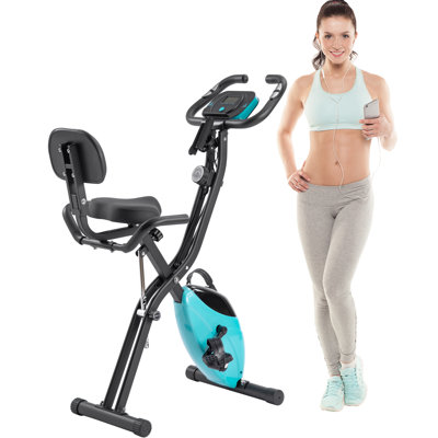 2-in-1 Foldable Magnetic Exercise X-Bike with 16-Level Resistance & Arm Bands