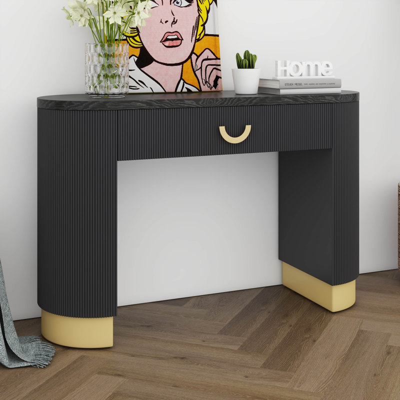 Console moderne avec de grands tiroirs de rangement, une table d'entrée de 47,7 pouces avec des pieds de style colonne et un design à nervures verticales