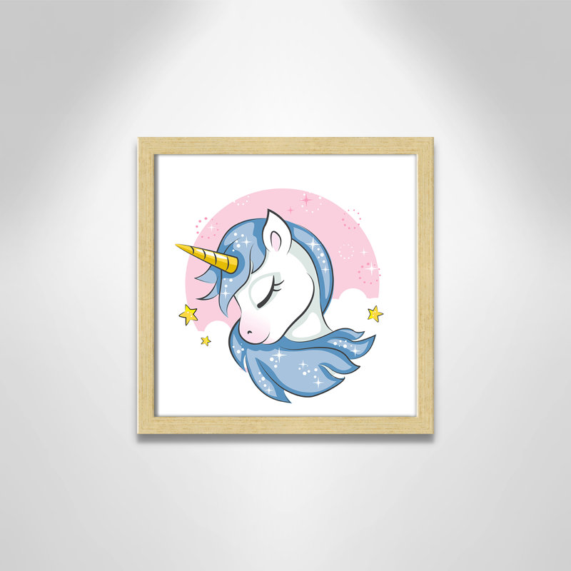 Impression sur papier Sparkly Unicorn, H 12 po x l 12 po x P 1,18 po, Encadré de boîte champagne