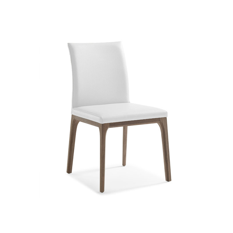 Jakiylah 19'' H Faux Leather Upholstered Walnut Side Chair, White, Walnut