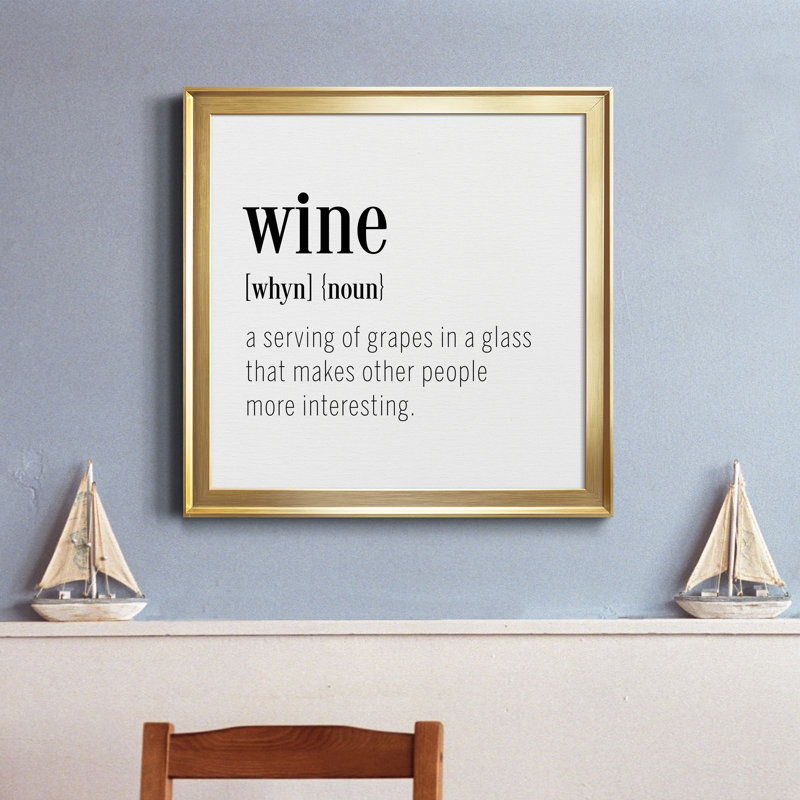 "Wine", art textuel sur toile, Toile encadrée dorée, H 30,5 po x l 30,5 po x P 1,5 po