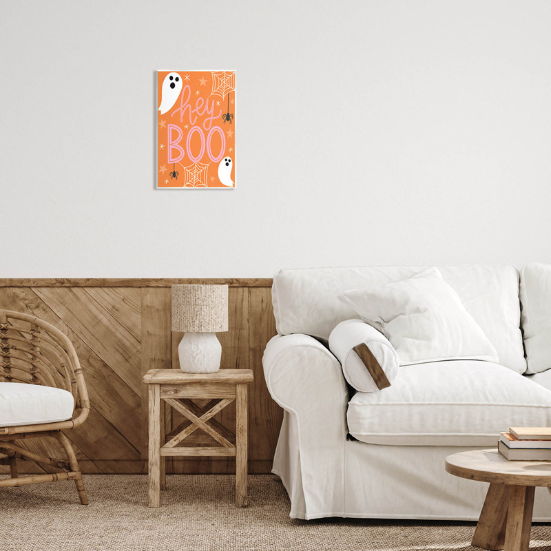Hey Boo, orange, Halloween, at-309, H 15 po x l 10 po x P 0,5 po, Plaque murale
