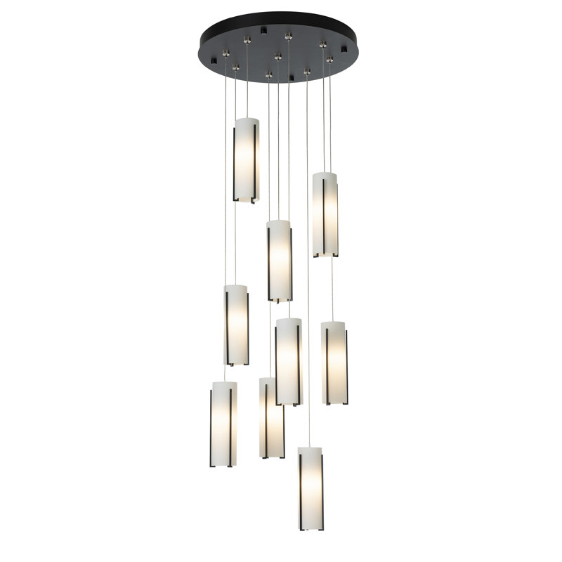 Exos 9 - Light Cylinder Pendant, Black, 13" - 130", Opal