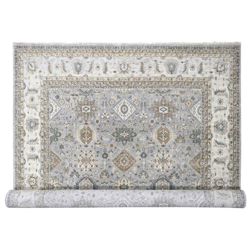 Tapis gris en laine noué à la main 12 pi 2 po x 18 pi Karjihooz 07B2CC228D5A4D41988F8A30862A065C