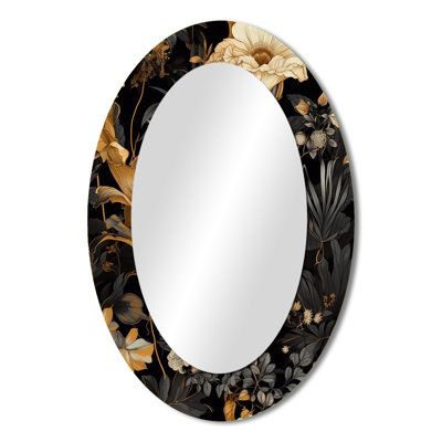 Gold Tropical Leaf Serenade I - Floral Oval Decorative Mirror On Metal