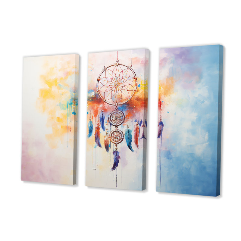 Enchanting Multicolor Dreamcatcher I - Dream Catcher Canvas Art Set, H 40 po x l 60 po x P 1 po