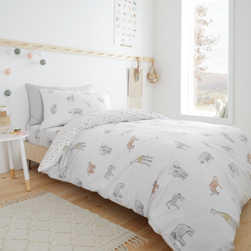 Zoo Animals 100% Cotton Duvet Cover Set with Pillowcases, Single Duvet Cover + 1 Standard Pillowcase