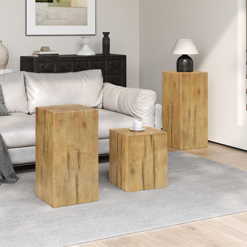 Ensemble de tables d'appoint style rétro naturel, Naturel