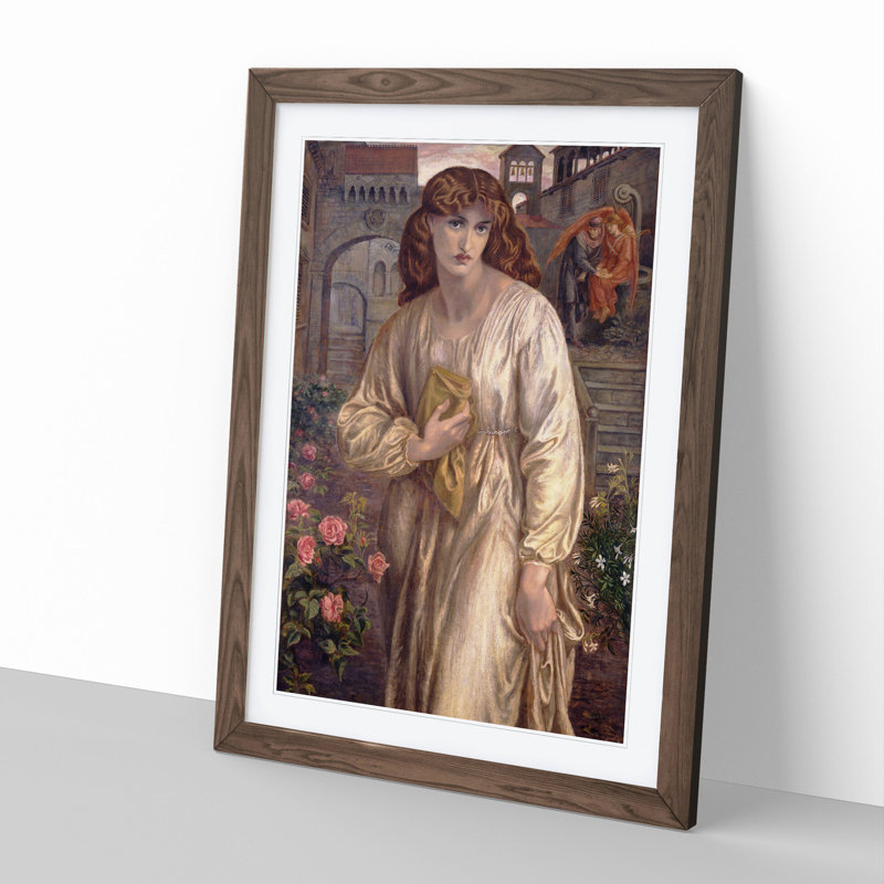 Salutation of Beatrice by Dante Gabriel Rossetti - Picture Frame Painting on MDF, 36cm H x 27cm W x 2cm D, Walnut Framed