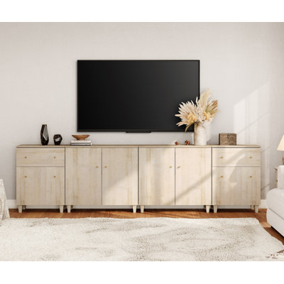 Meuble télé pour téléviseur de 100 pouces et plus, console multimédia 4 en 1 avec portes et tiroirs