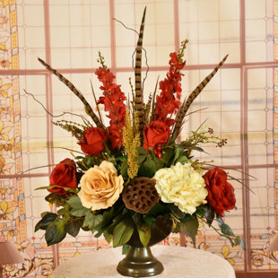 Faux Silk Mixed Assortment Arrangement in Pedestal Bowl