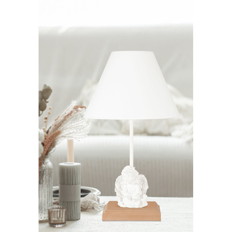 Lampe de table 16,5 po, Blanc, Blanc / Naturel