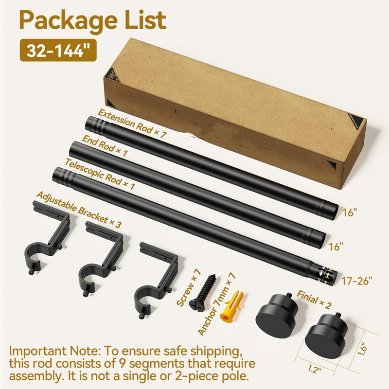 Black Extra Long Window Treatment Rods