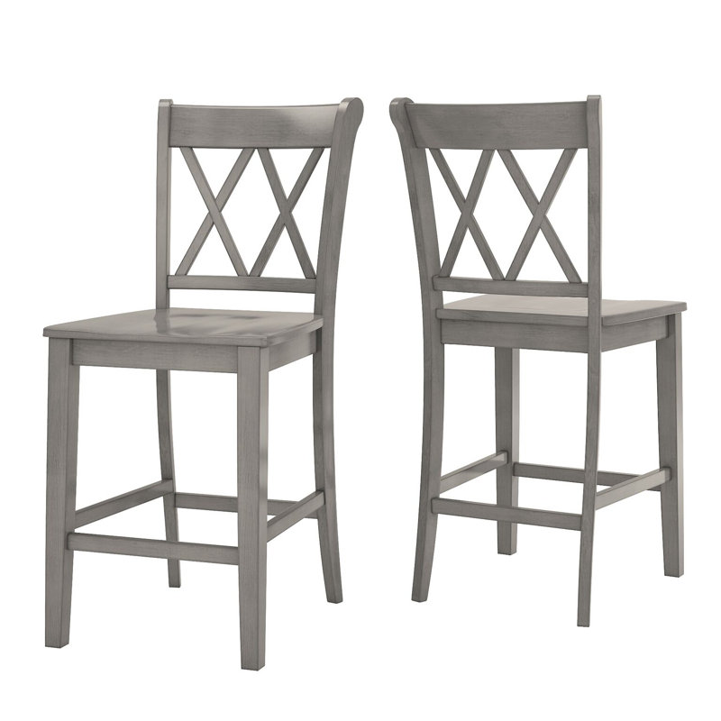 Fortville Solid Wood Counter/Bar Stool, Antique Gray, Counter Stool (24" Seat Height)