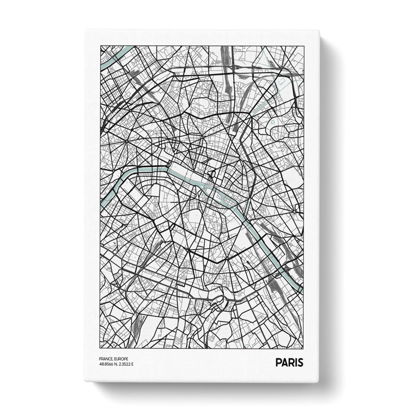 Map Paris France - Wrapped Canvas, 60cm H x 40cm W x 3cm D